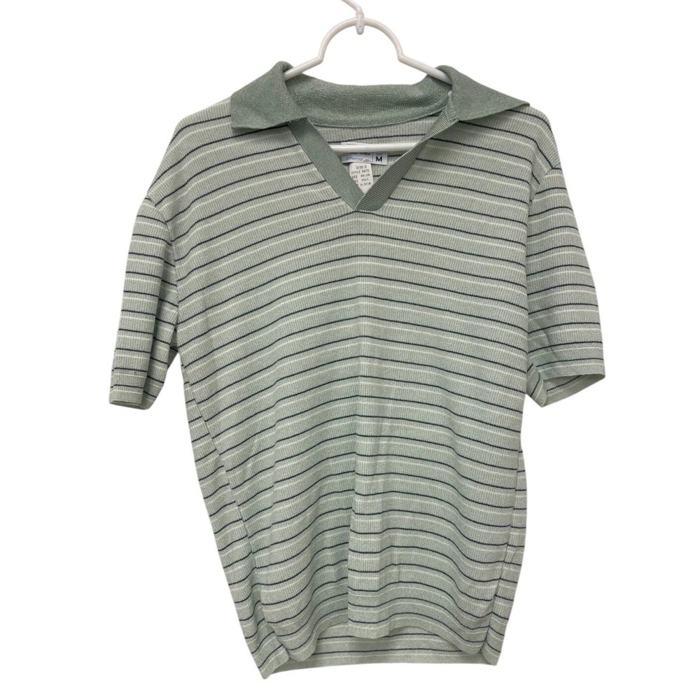 Ban-Lon JC‎ Penney Polo Shirt Men M Gray Stripe Regular Fit Short Sleeve Vintage